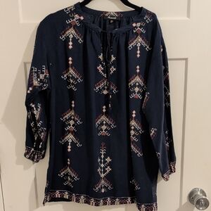 Madewell Navy Embroidered Blouse